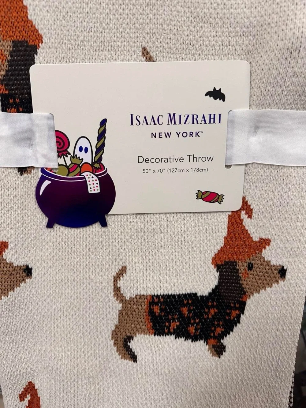 Isaac Mizrahi Beige Halloween Dachshund Decorative Throw